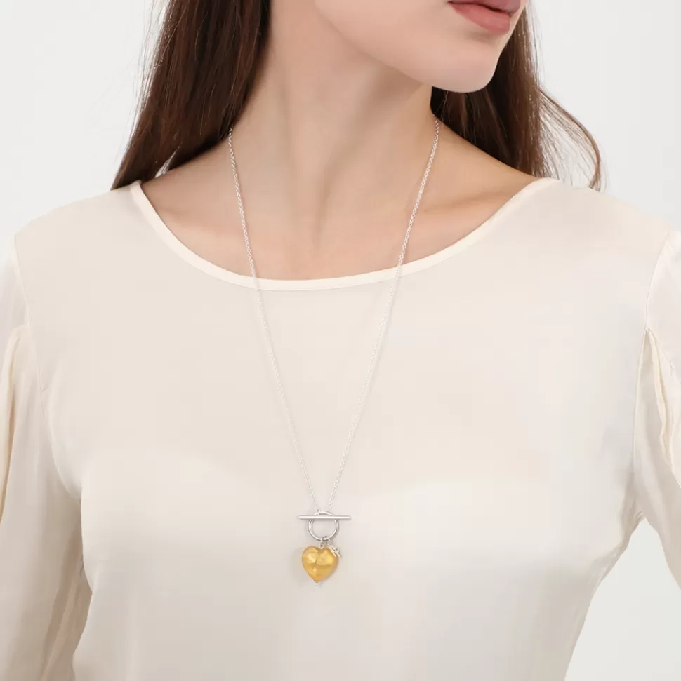 Collar Elegante de Plata para Mujer - Diseño Corazón con Cierre Seguro y Detalle Largo Dulce