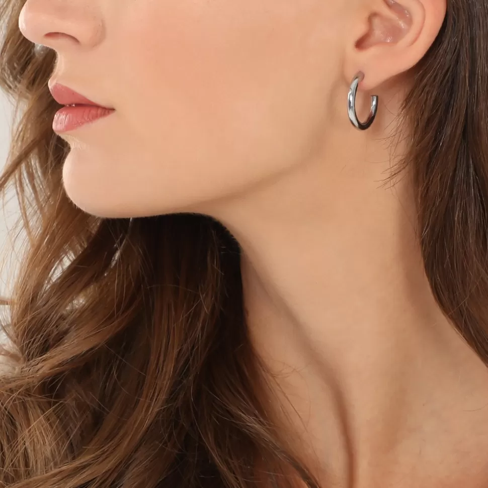 Aritos Plateados Folli Follie para Mujer - Mediano y Elegante con Diseño Clásico de Argolla