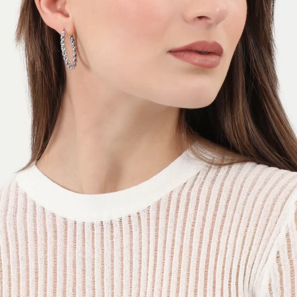 Aros Ovalados Retorcidos en Plateado de Folli Follie - Elegancia Moderna para Mujer