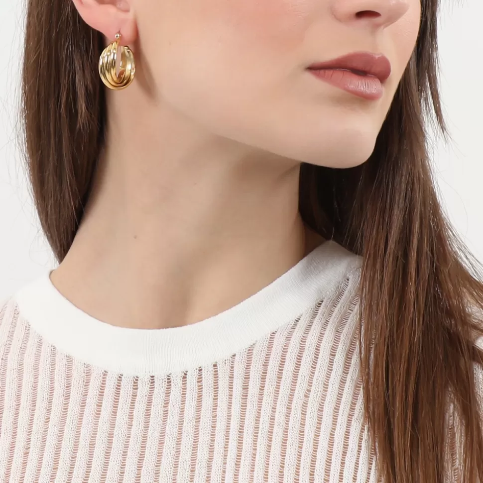 Aros Dorados Triple Onda para Mujer - Pendientes Elegantes Folli Follie