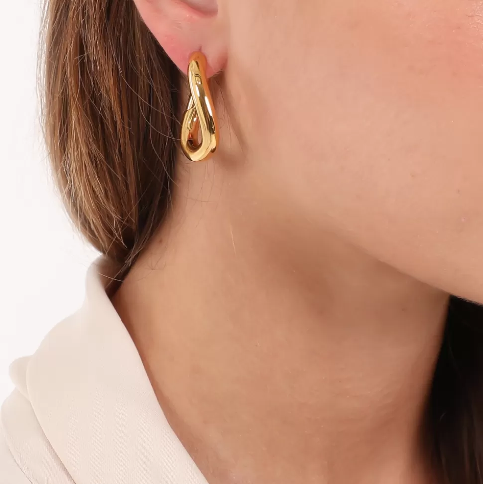 Aros Folli Follie Dorados con Detalles Ondulados - Diseño Ovalado Moderno para Mujer