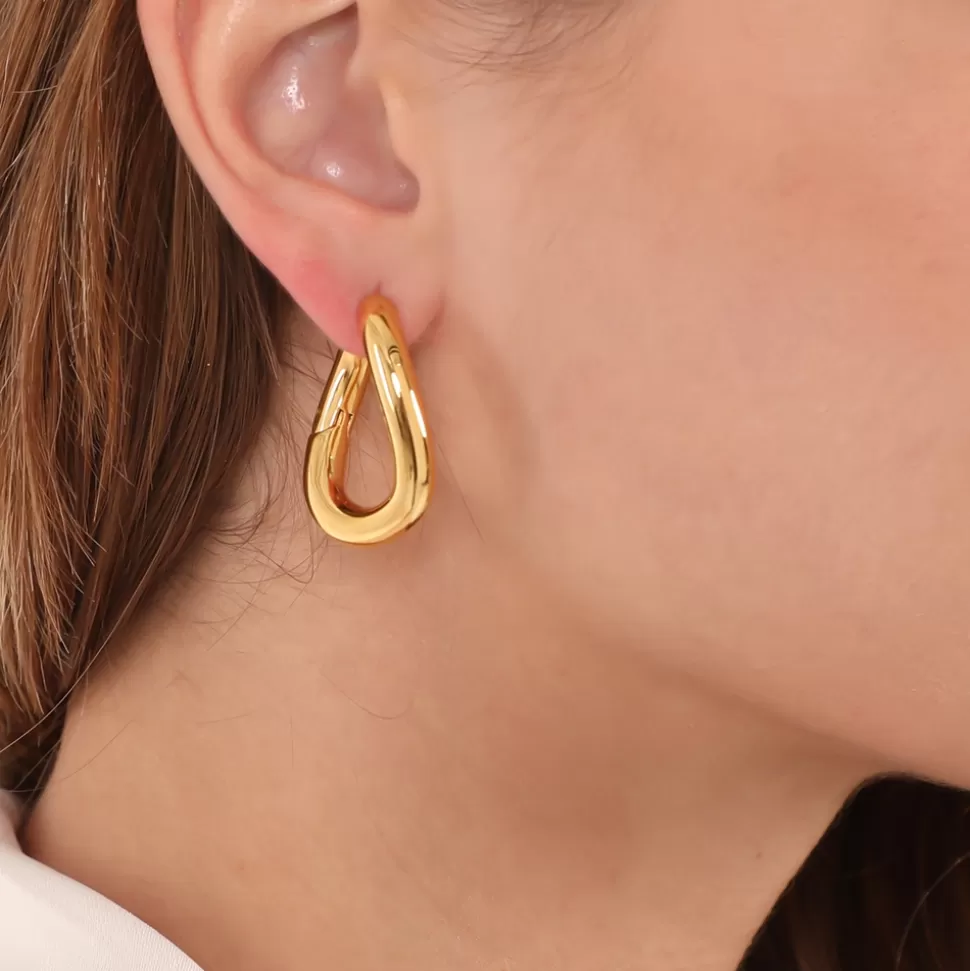 Aros Folli Follie Dorados con Detalles Ondulados - Diseño Ovalado Moderno para Mujer