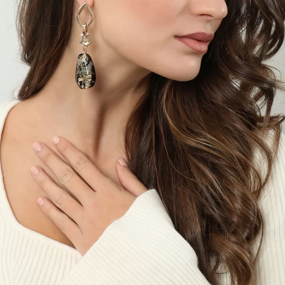 Aretes Colgantes Folli Follie Oro Brillante - Diseño con Motivo Decorativo y Movimiento Elegante para Mujer