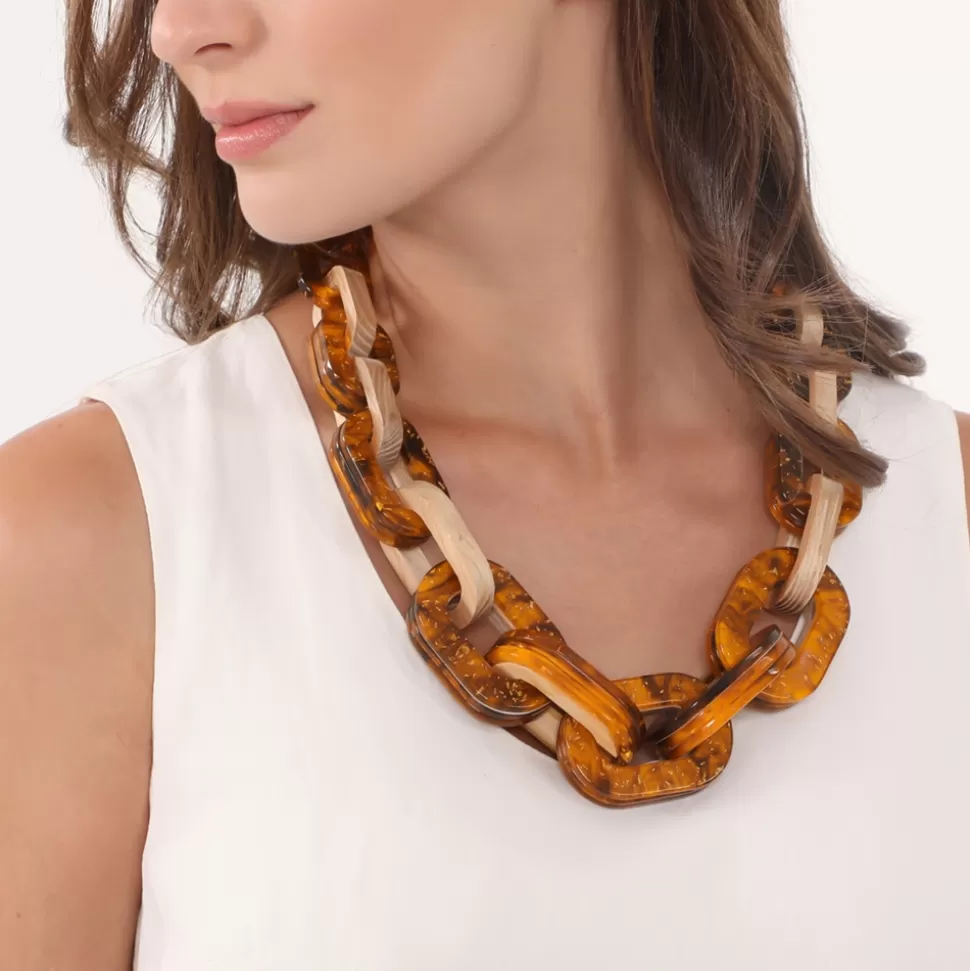 Collar Folli Follie para Mujer | Deslúmbrate con este Diseño Único en Madera y Resina - Elegancia Natural en Cada Eslabón