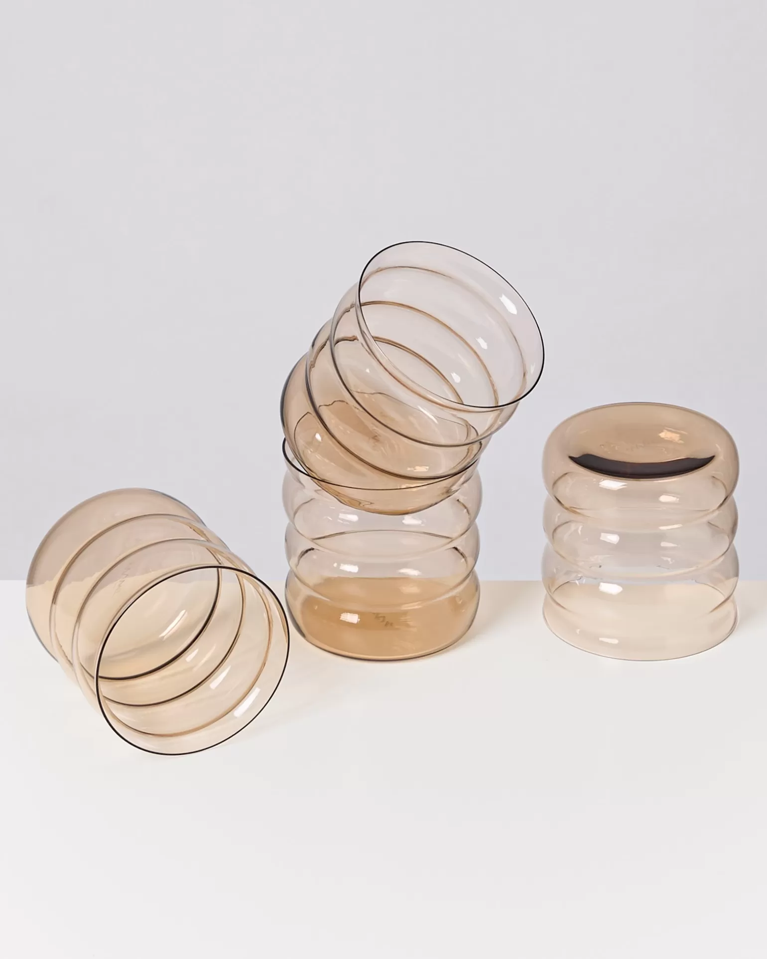 Oferta Flash: Juego Exclusivo de 4 Copas Burbuja de Cristal en Bronce - Colección Miio Joia para Ambientes Íntimos