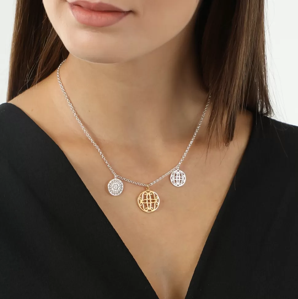 Collar Plata Corto con Tres Detalles de Moneda - Diseño Kallos para Mujer | Joyería Folli Follie