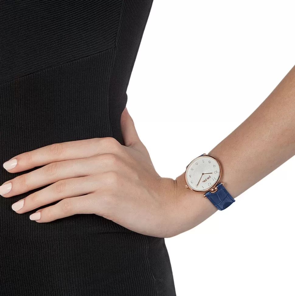 Elegante Reloj Folli Follie para Mujer - Correa de Cuero Azul con Esfera Grande | Diseño Moderno Club de Damas