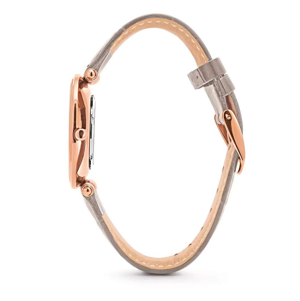 Reloj Folli Follie para mujer - Colección Lady Club con esfera grande, correa de cuero gris perla y acabado sofisticado. Diseño elegante con puño de piel genuina.