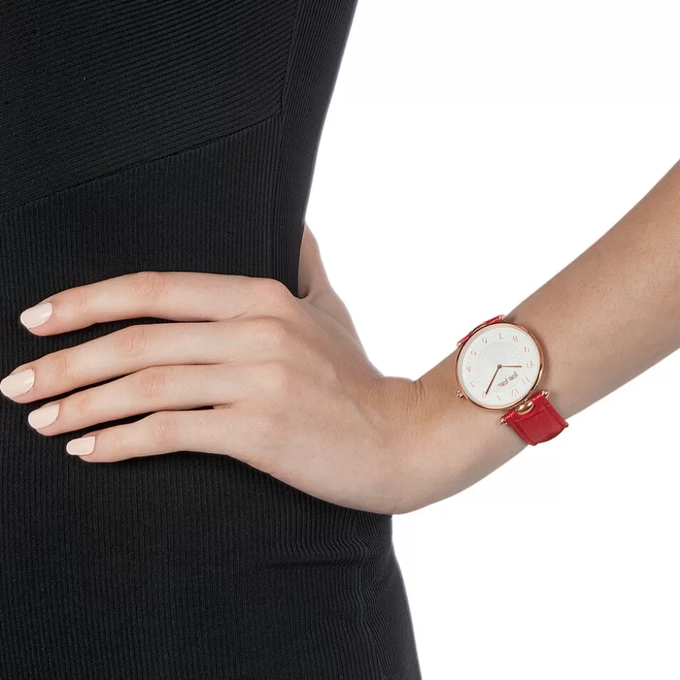 Reloj Folli Follie para Mujer - Caja grande estilo Lady Club con correa de cuero genuino en tono rojo pasión