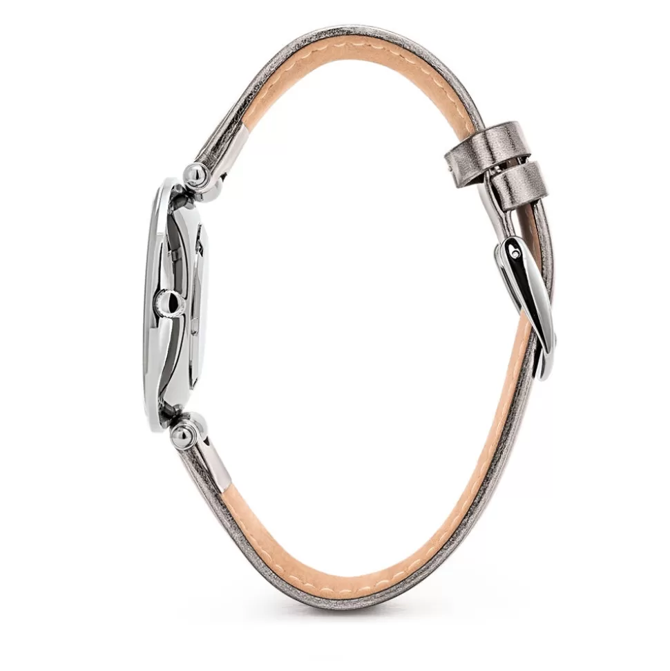 Reloj Elegante Folli Follie para Mujer - Club Lady con Caja Grande y Correa de Cuero Plateado, Estilo Sofisticado de Pulsera Casual
