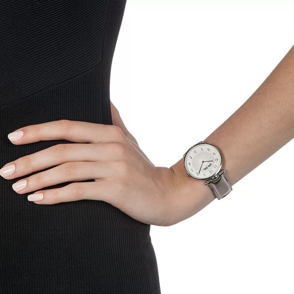 Reloj Elegante Folli Follie para Mujer - Club Lady con Caja Grande y Correa de Cuero Plateado, Estilo Sofisticado de Pulsera Casual