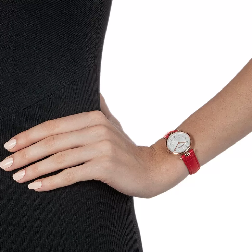 Reloj Folli Follie para Dama - Club Lady con correa roja de cuero genuino y caja compacta, diseño elegante para ocasiones especiales.