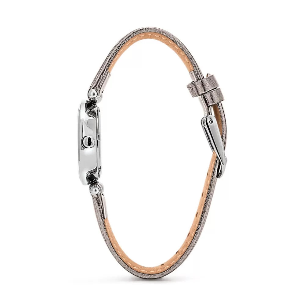 Reloj Folli Follie para Mujer - Correa de Cuero Plateado con Esfera Compacta y Estilo Club de Damas