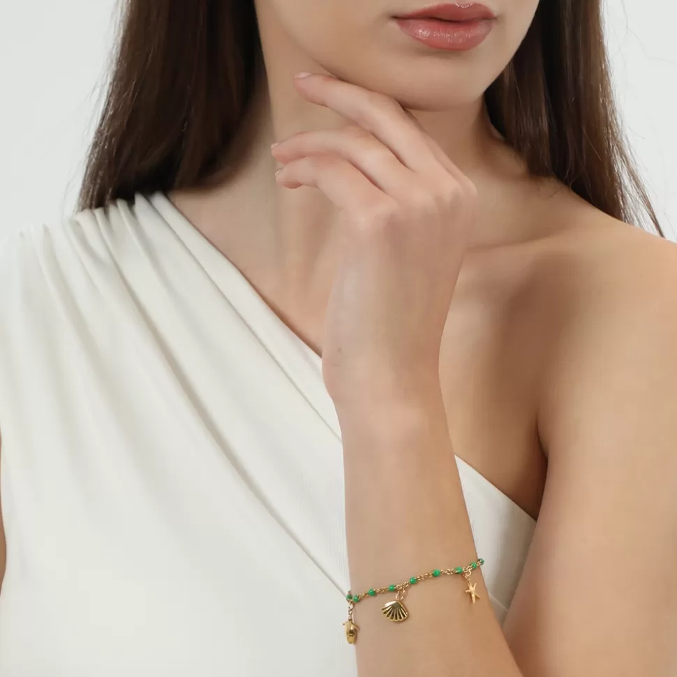 Pulsera Folli Follie Mare Bello - Cadena Bañada en Oro con Esmalte y Detalles Encantadores para Mujer - Estilo Versátil y Elegante