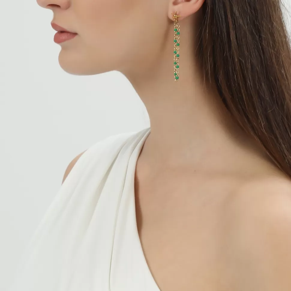 Aretes Elegantes Folli Follie para Mujer - Cadena Mare Bello en Oro Bañado con Detalles de Esmalte Brillante