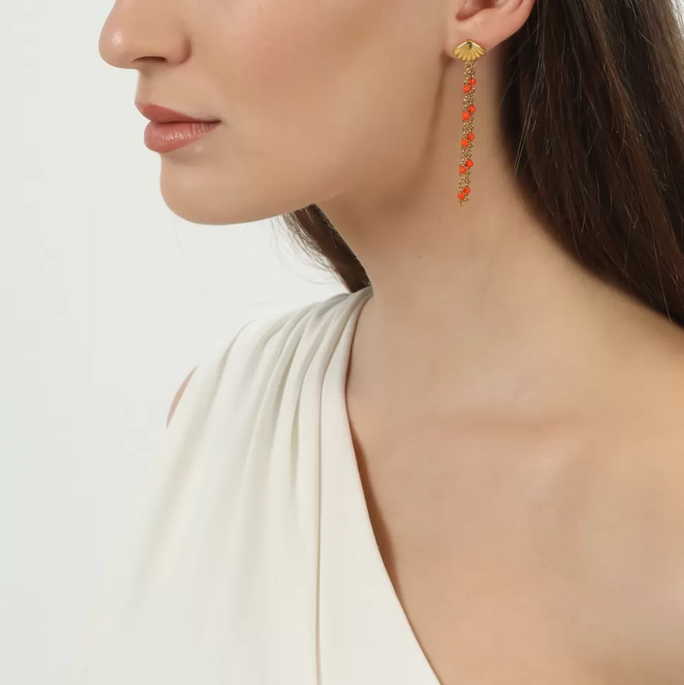 Pendientes Folli Follie para Mujer - Cadena Bañada en Oro Mare Bello con Detalles en Esmalte Brillante