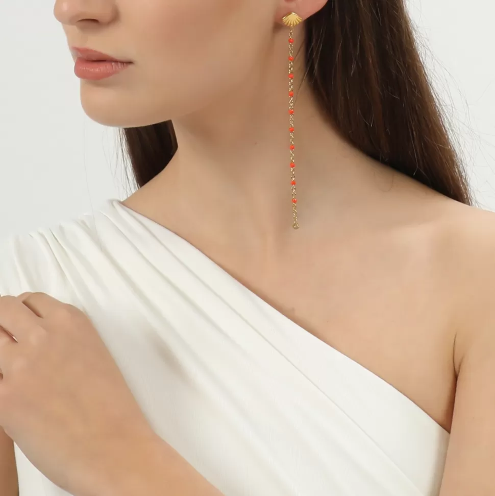 Pendientes Folli Follie para Mujer - Cadena Bañada en Oro Mare Bello con Detalles en Esmalte Brillante