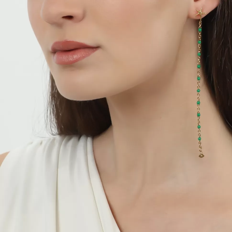 Aretes Elegantes Folli Follie para Mujer - Cadena Mare Bello en Oro Bañado con Detalles de Esmalte Brillante
