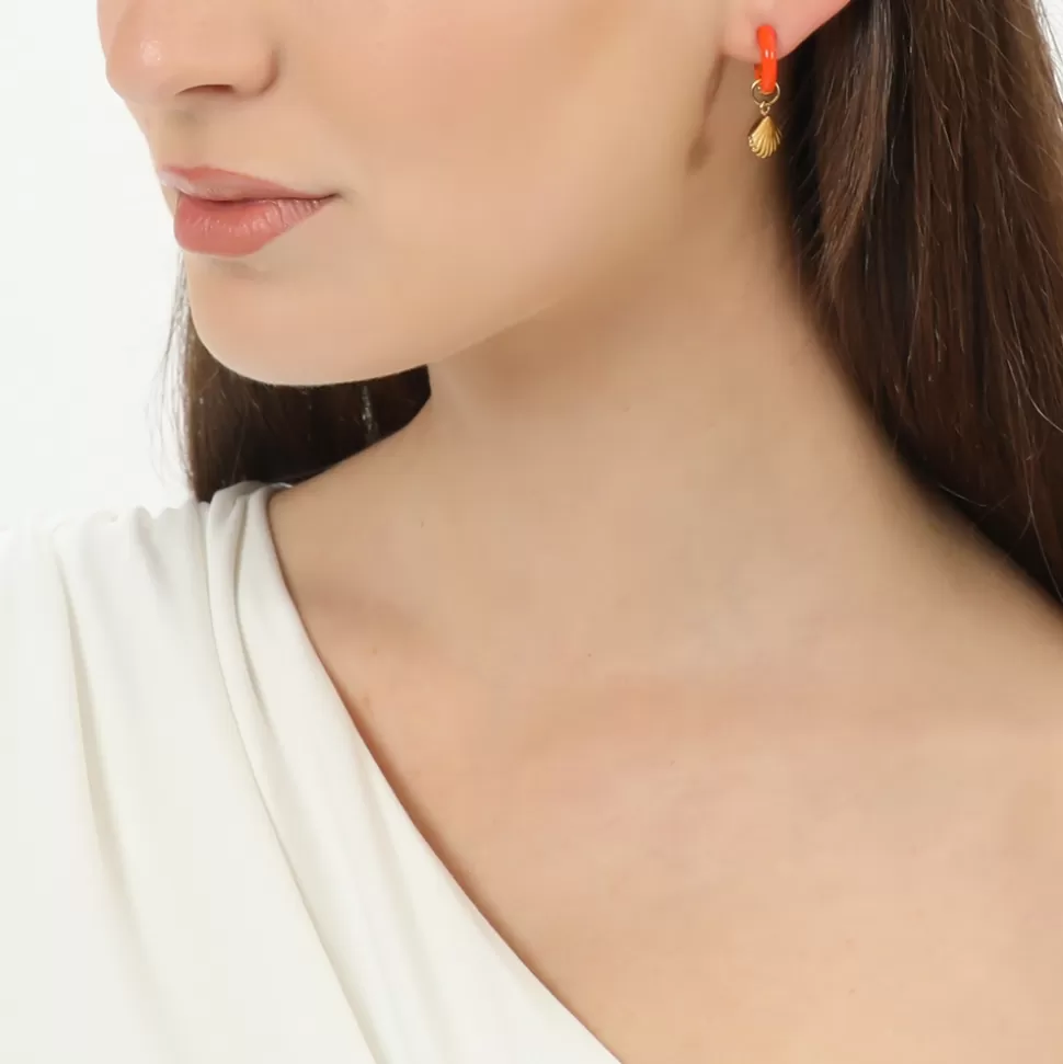 Aros Dorados Mare Bello de Folli Follie - Diseño con Esmalte y Conchas Nacaradas para Mujer
