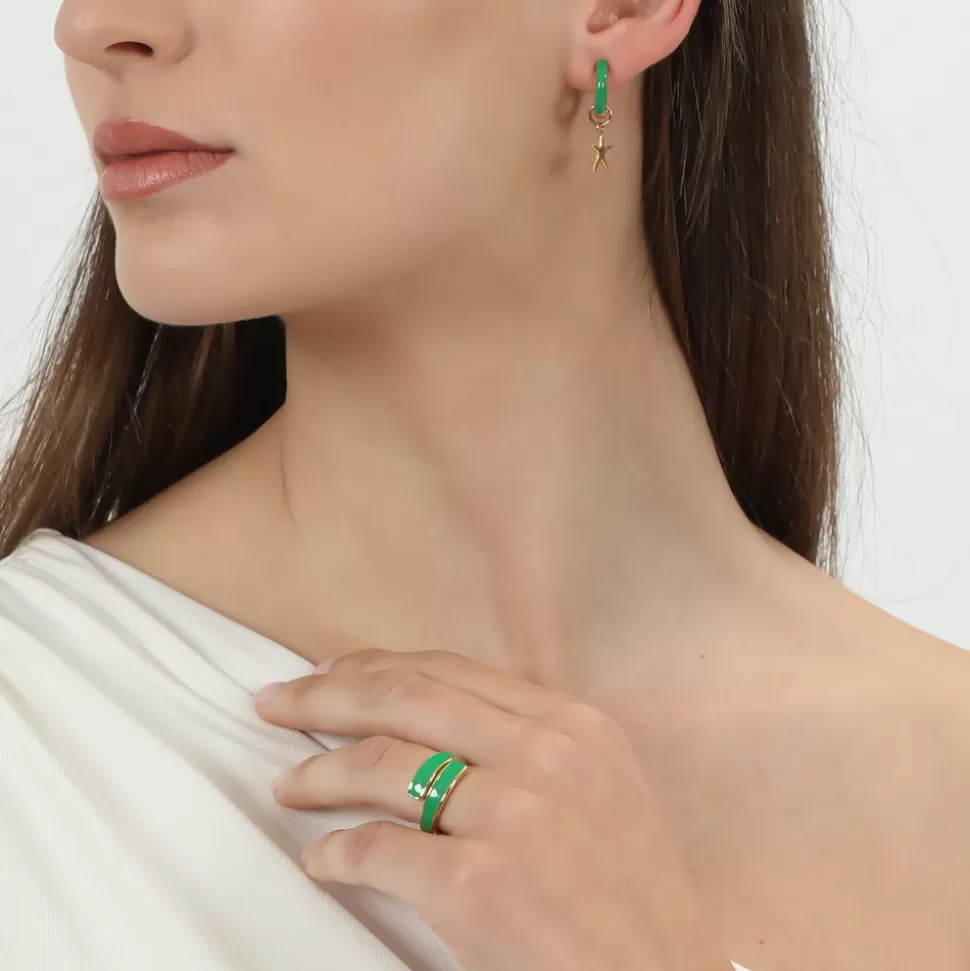 Aros Folli Follie Mare Bello en Oro Brillante con Esmalte y Forma de Estrella de Mar - Diseño Elegante para Mujer