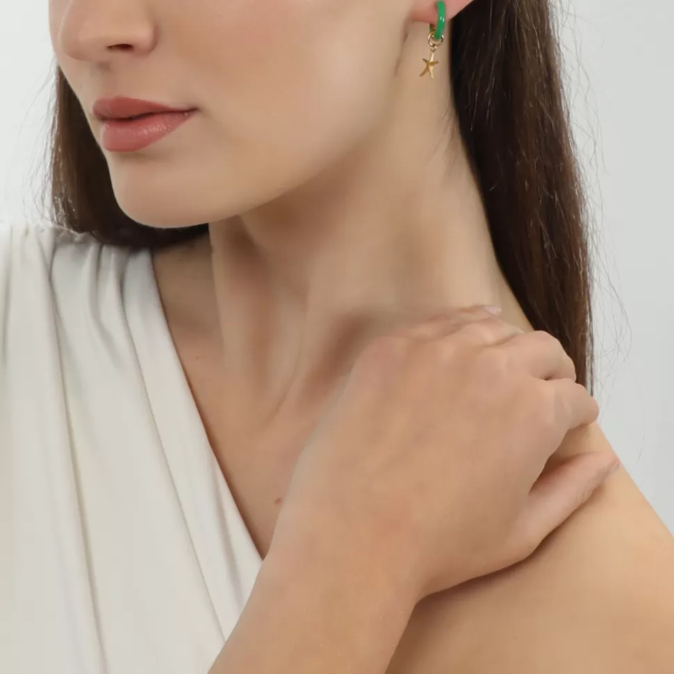 Aros Folli Follie Mare Bello en Oro Brillante con Esmalte y Forma de Estrella de Mar - Diseño Elegante para Mujer