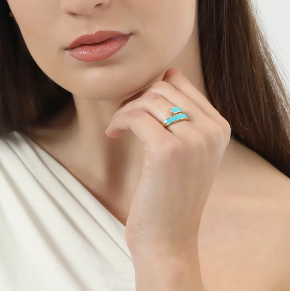 Anillo Femenino Folli Follie Mare Bello - Bañado en Oro con Esmalte Decorativo, Diseño Exclusivo para Estilo Elegante