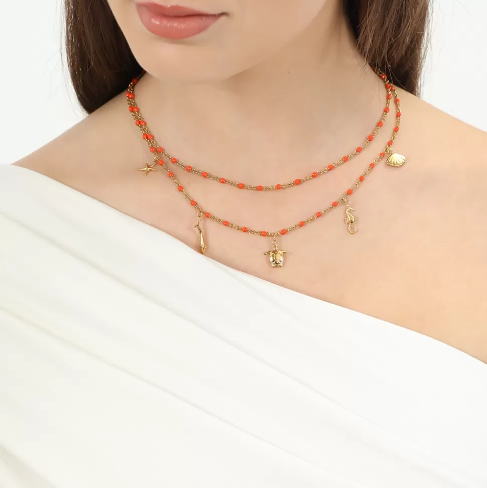 Collar Corto Mare Bello en Baño de Oro con Detalle de Esmalte - Joyería Elegante para Mujer