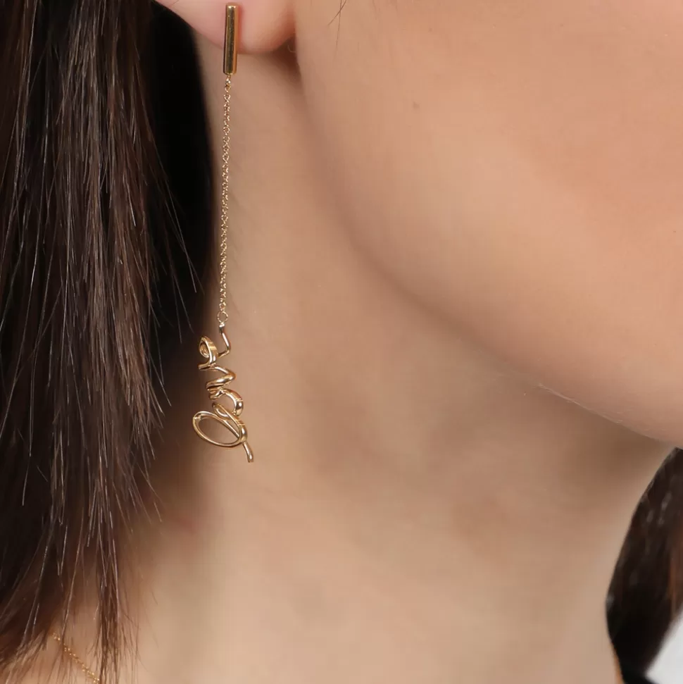Aretes Corazón Derretido en Oro - Cadena con Detalle de Amor de Folli Follie para Mujer