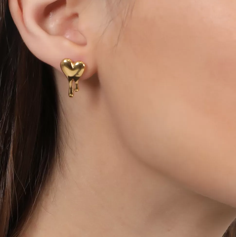 Pendientes Folli Follie Mujer - Corazón Luminoso en Oro con Diseño Exclusivo