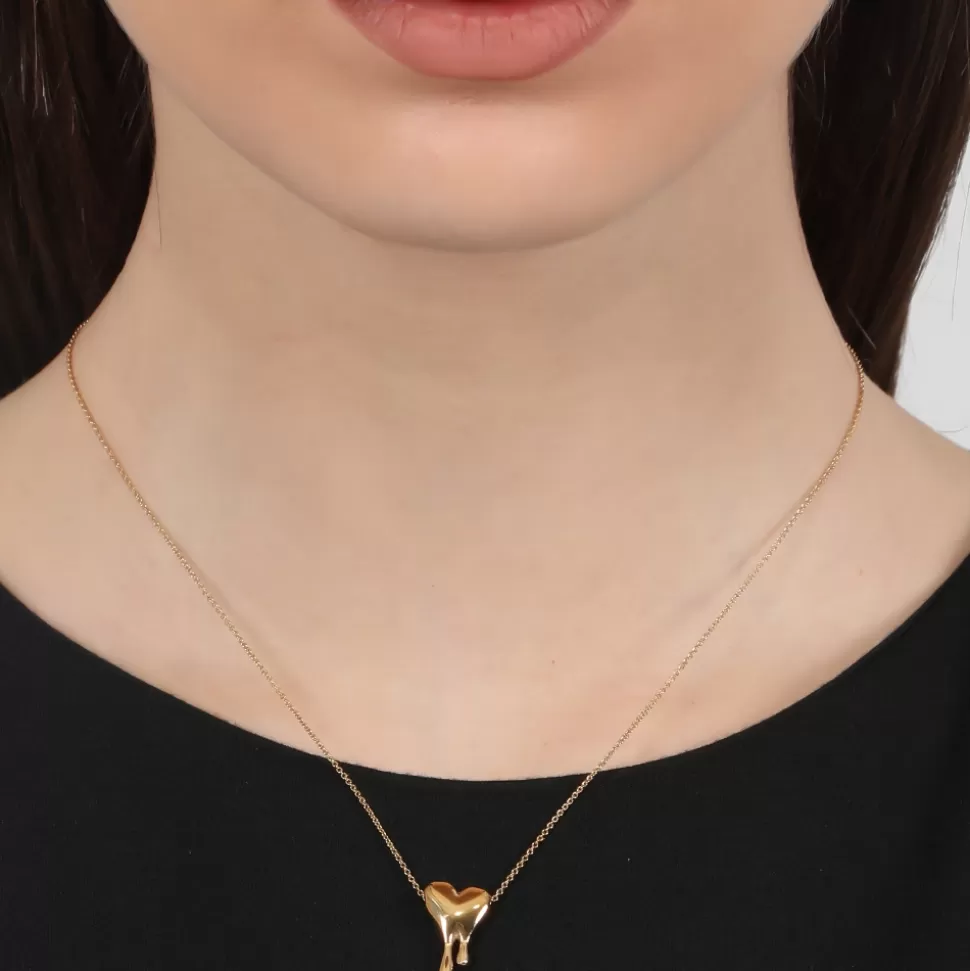 Folli Follie ~ Colgante Corazón Derretido en Oro Líquido para Mujer - Diseño Elegante con Detalle de Corazón Fundido