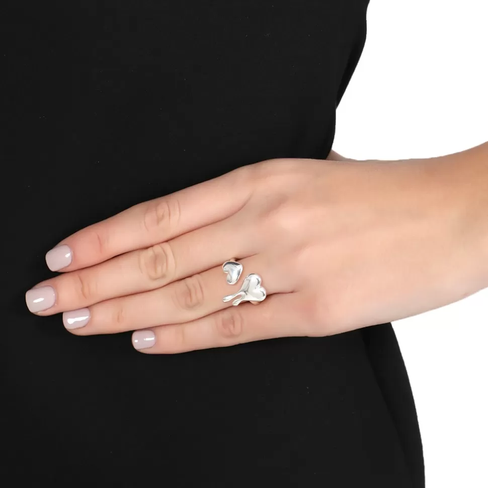 Anillo Folli Follie Plata Leyenda - Corazones Entrelazados en Diseño Derretido para Mujer

（：，，