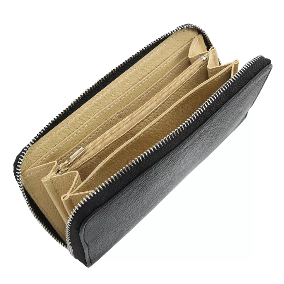 Folli Follie Cartera Mujer - Colección Mini Discoveries, Tamaño Grande en Cuero Negro con Detalles de Lujo