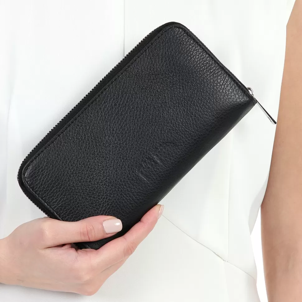 Folli Follie Cartera Mujer - Colección Mini Discoveries, Tamaño Grande en Cuero Negro con Detalles de Lujo