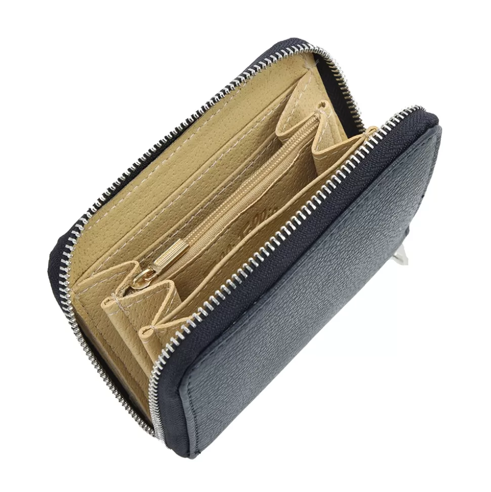 Cartera Compacta Folli Follie en Cuero Azul Marino - Diseño Mini Descubrimientos para Mujer