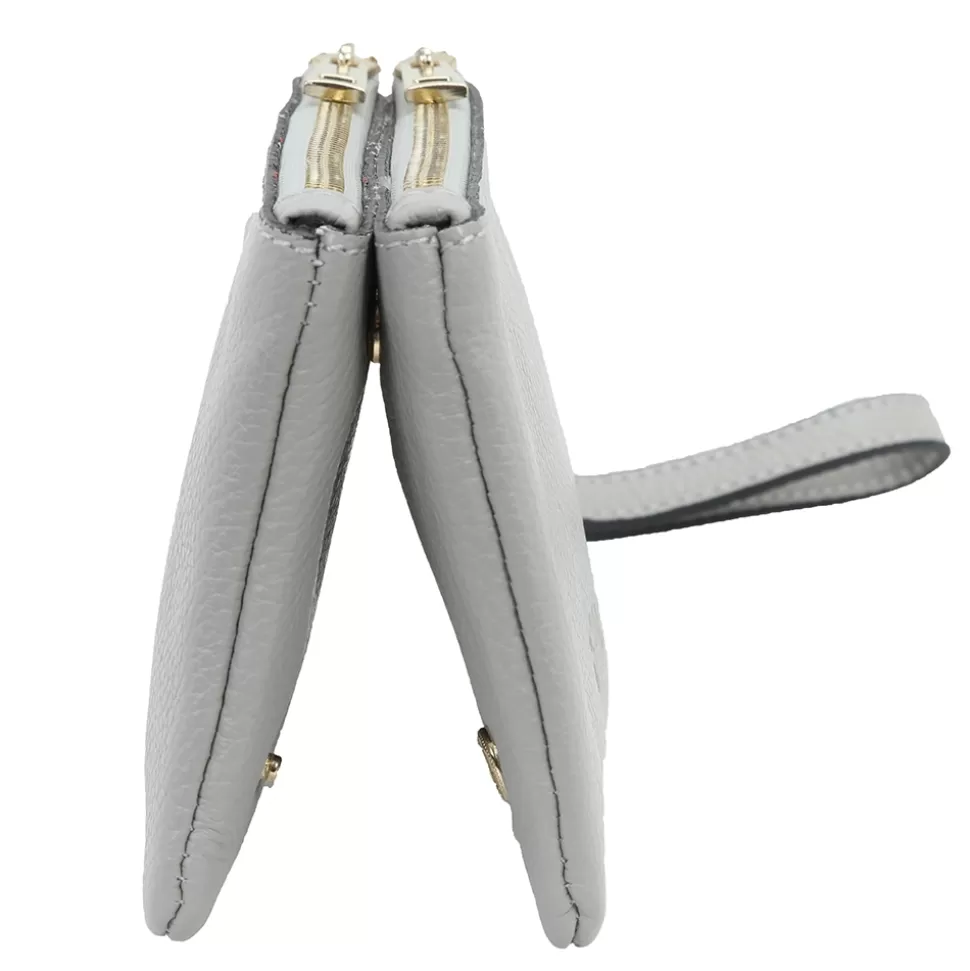 Folli Follie para mujer - Portamóviles compactos en cuero gris con diseño mini descubierto y correa ajustable
