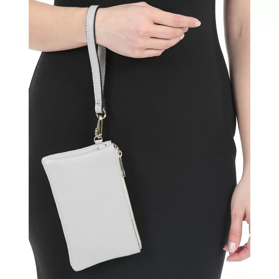 Folli Follie para mujer - Portamóviles compactos en cuero gris con diseño mini descubierto y correa ajustable