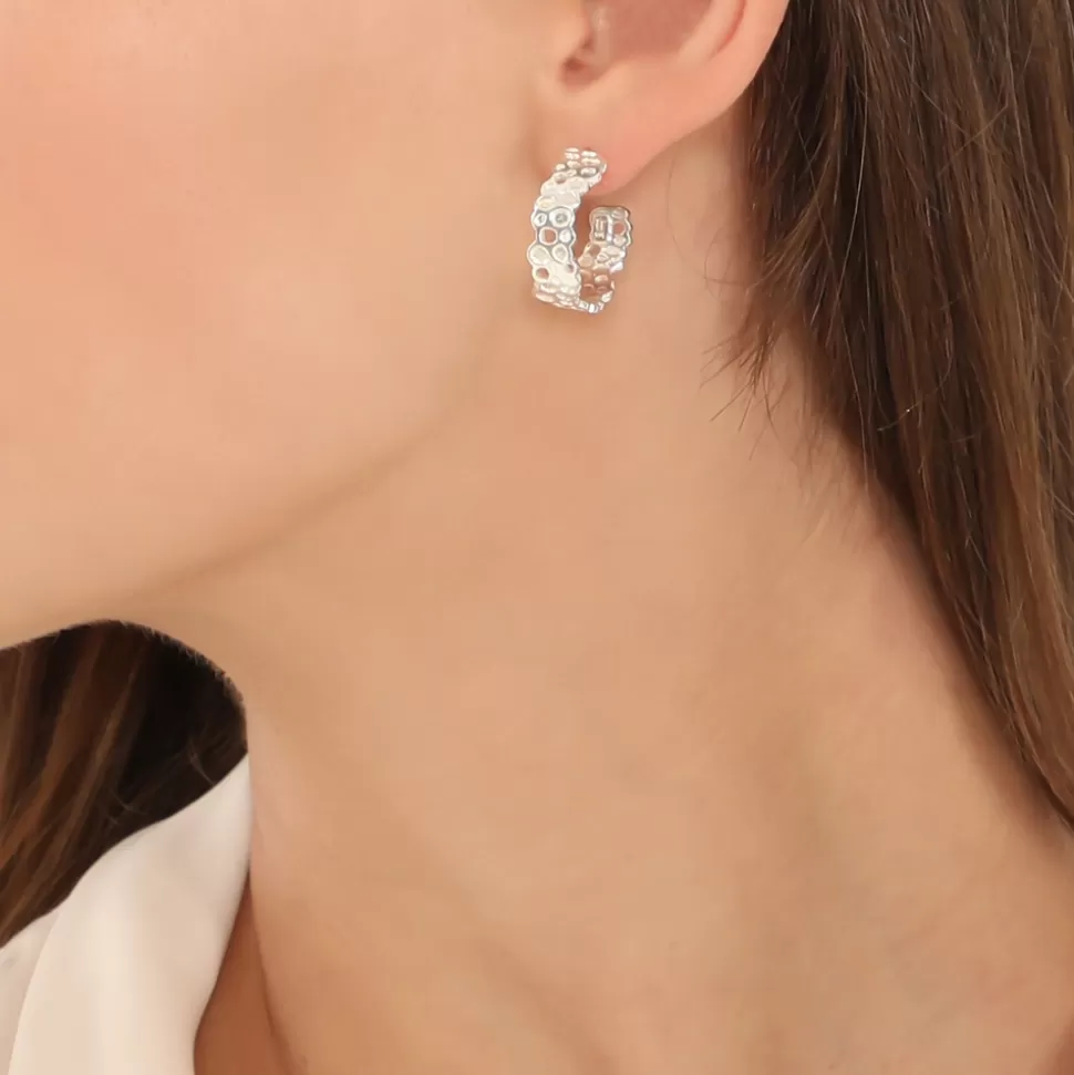 Folli Follie - Aros Plateados Estilo Honey: Elegancia Moderna en Plata con Detalles Brillantes para Mujer