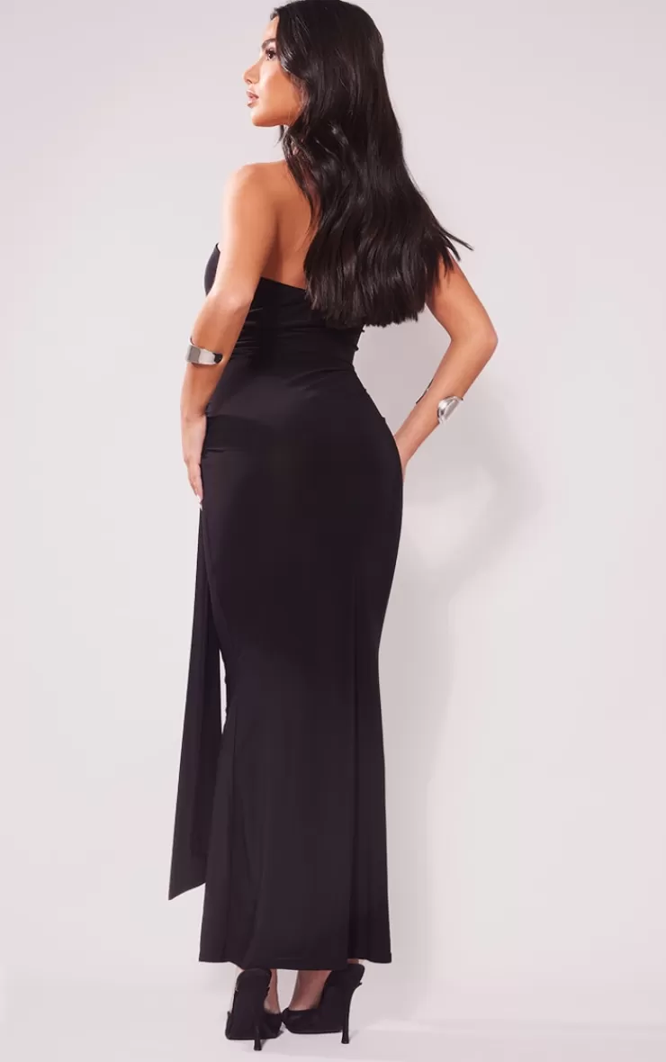 PrettyLittleThing Petite  Slinky Bandeau Cut Out Maxi Dress< Petite Wedding Guest Dresses