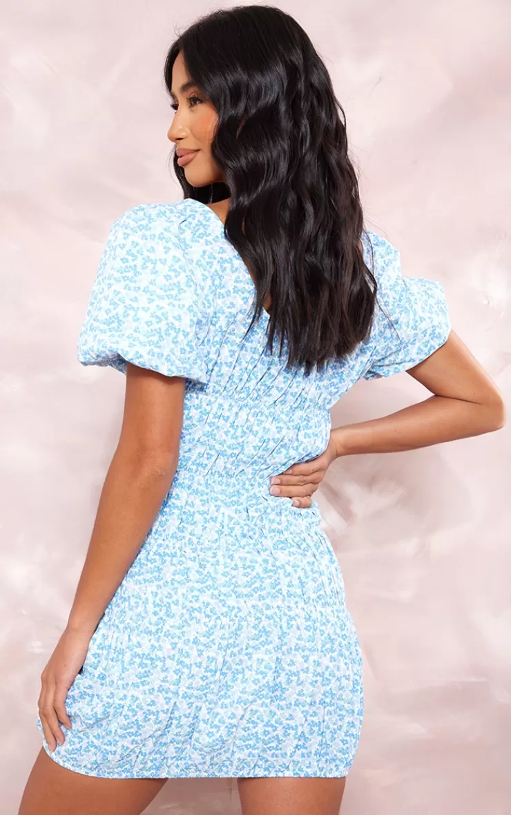 PrettyLittleThing Petite  Floral Puff Sleeve Mini Dress< Petite Wedding Guest Dresses
