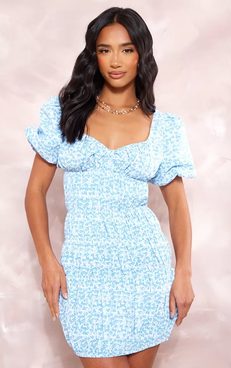 PrettyLittleThing Petite  Floral Puff Sleeve Mini Dress< Petite Wedding Guest Dresses