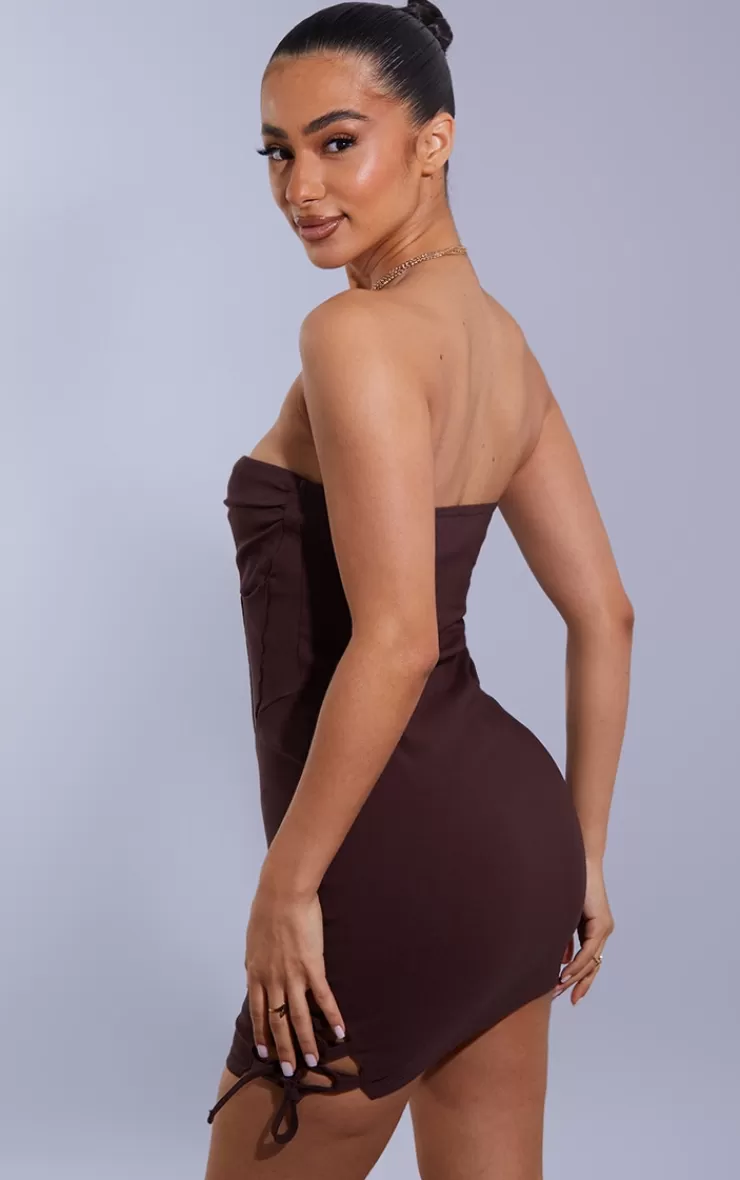 PrettyLittleThing Petite  Lace Up Detail Fitted Bodycon Dress< Petite Wedding Guest Dresses