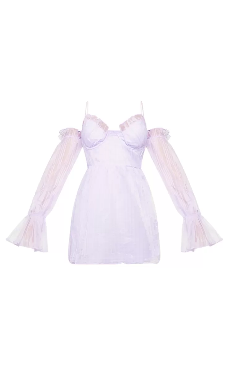 PrettyLittleThing Petite  Off The Shoulder Plisse Mini Dress< Petite Wedding Guest Dresses