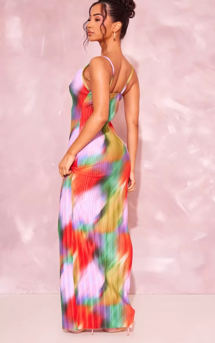 PrettyLittleThing Petite  Printed Plisse Cowl Neck Maxi Dress< Petite Wedding Guest Dresses