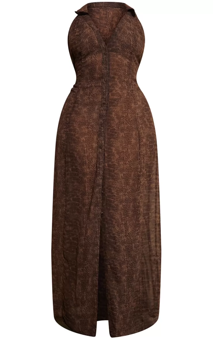 PrettyLittleThing Plus  Croc Print Chiffon Maxi Dress< Plus Size Wedding Guest Dresses