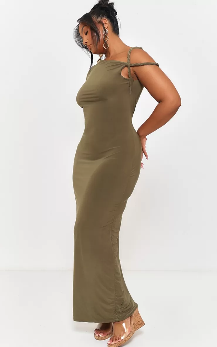 PrettyLittleThing Plus  Slinky Twist Shoulder Midaxi Dress< Plus Size Wedding Guest Dresses