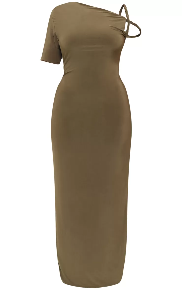 PrettyLittleThing Plus  Slinky Twist Shoulder Midaxi Dress< Plus Size Wedding Guest Dresses