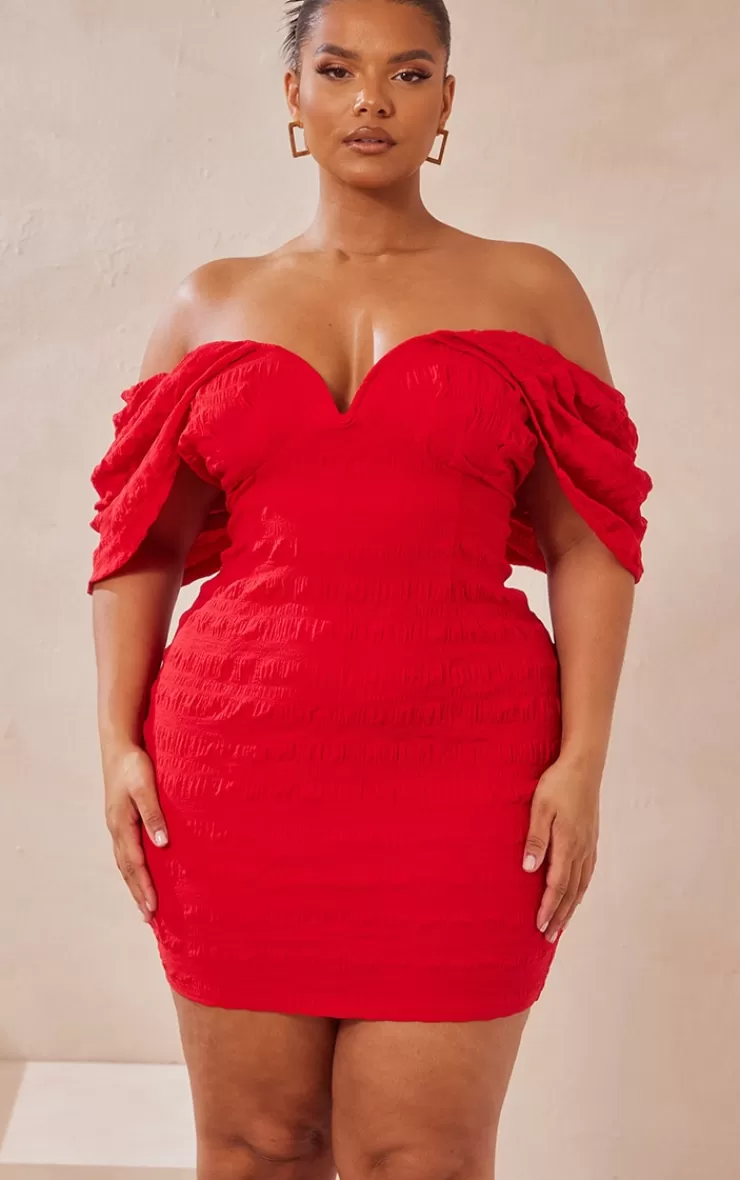 PrettyLittleThing Plus  Textu V Bar Bodycon Dress< Honeymoon Outfits