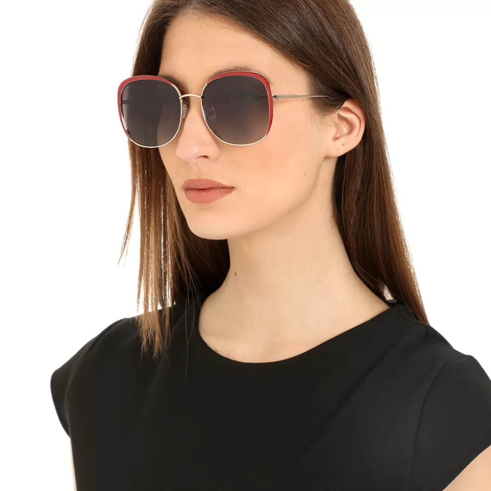Lentes Folli Follie para Mujer - Diseño Rectangular con Marco Metálico Rojo y Estilo Urbano