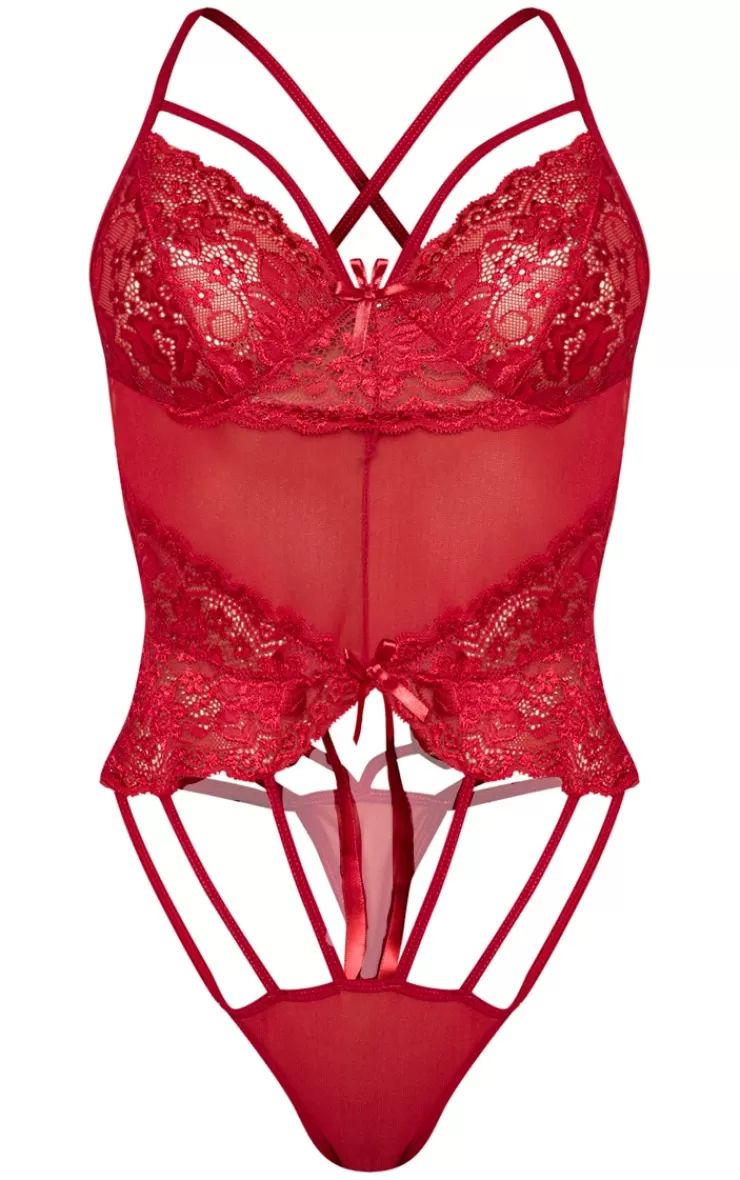 PrettyLittleThing  Strapping Detail Lace Bodysuit< Bridal Lingerie