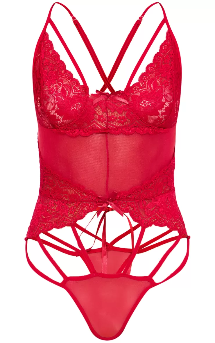 PrettyLittleThing  Strapping Detail Lace Bodysuit< Bridal Lingerie